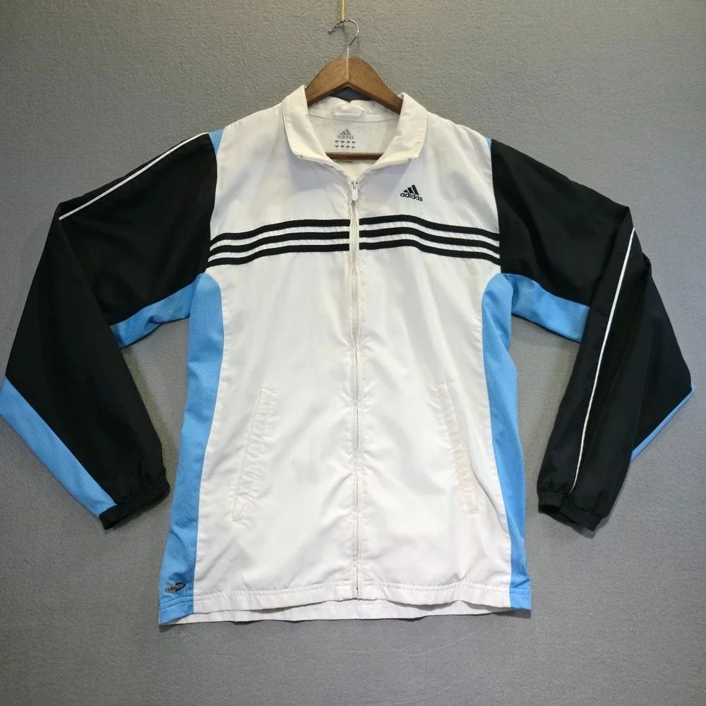 Vintage Adidas Men's White,Black & Blue Full Zip Track‎ Jacket Size Small